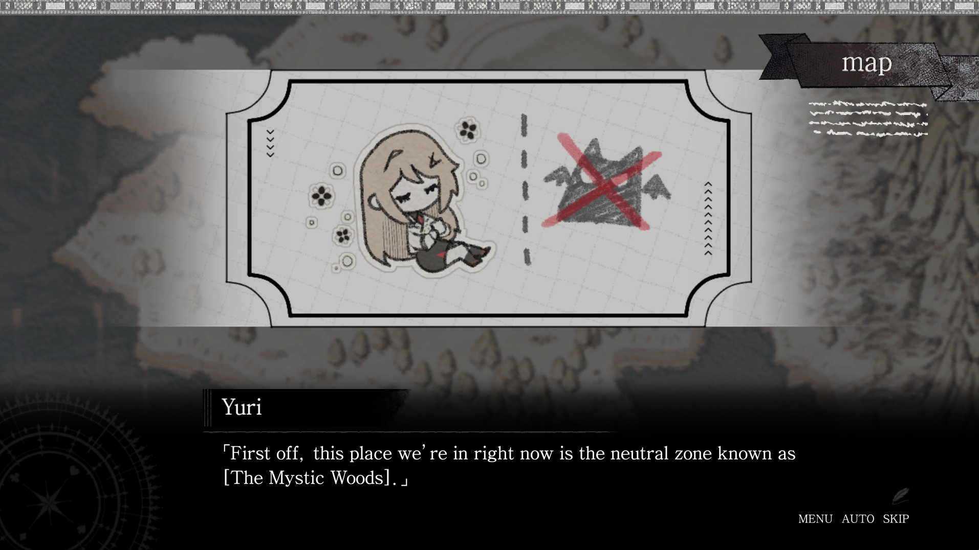 Re:dive Wonderland explaining its game-world mechanics to Carol.