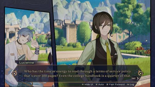 Lucienne pointing out that she didn't read the 300+ pages of the terms of service policy.
